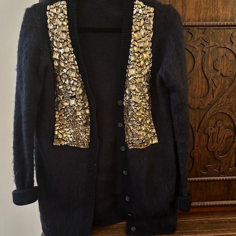 Embellished Navy Cardigan Sweater